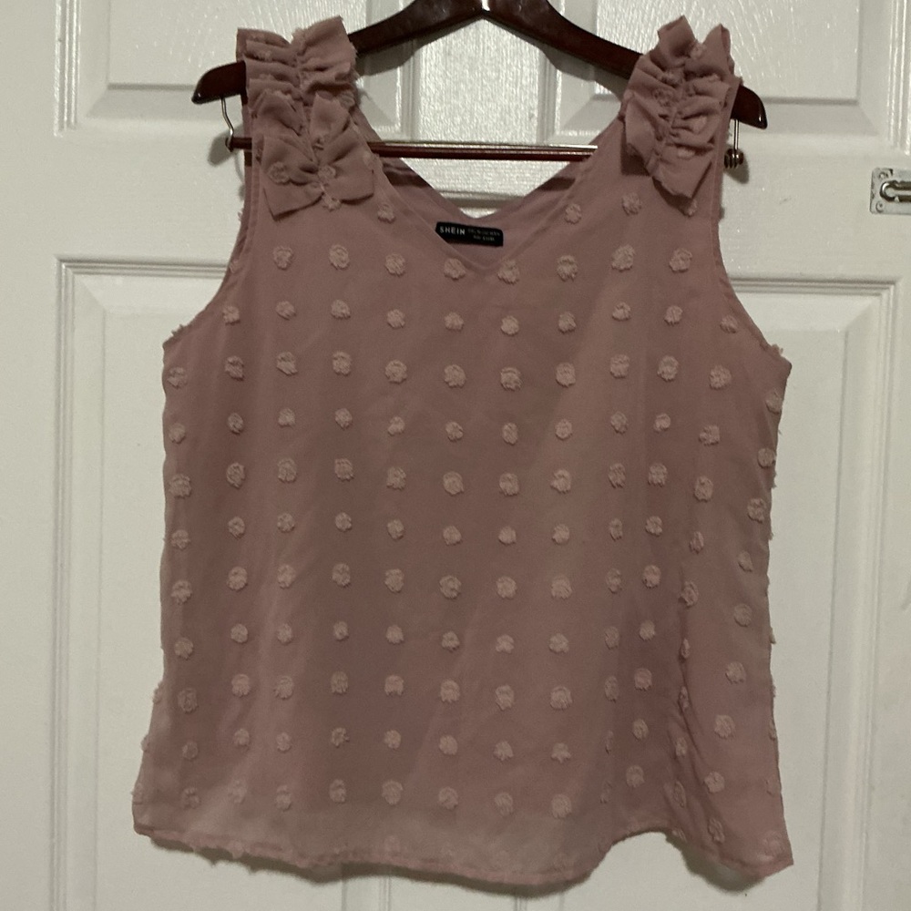 SHEIN Dusty Rose Ruffled Shoulder Dot-Texture Camisole
